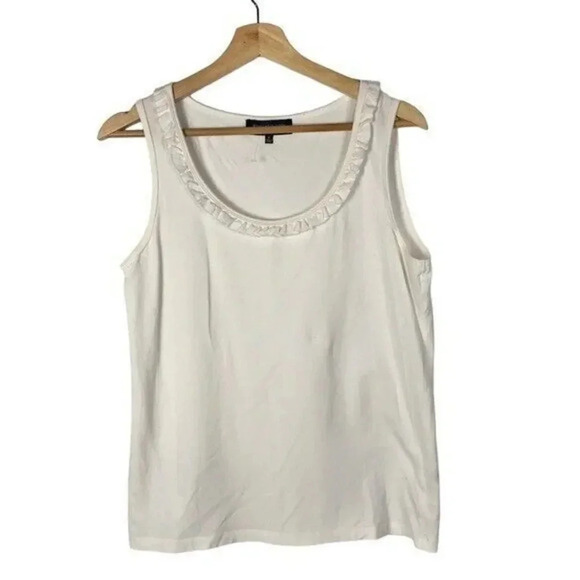 Jones New York White Ruffle Scoop Neck Tank Top M - Picture 1 of 4